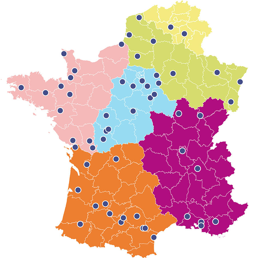 Carte des 33 sites de compostage de déchets en France